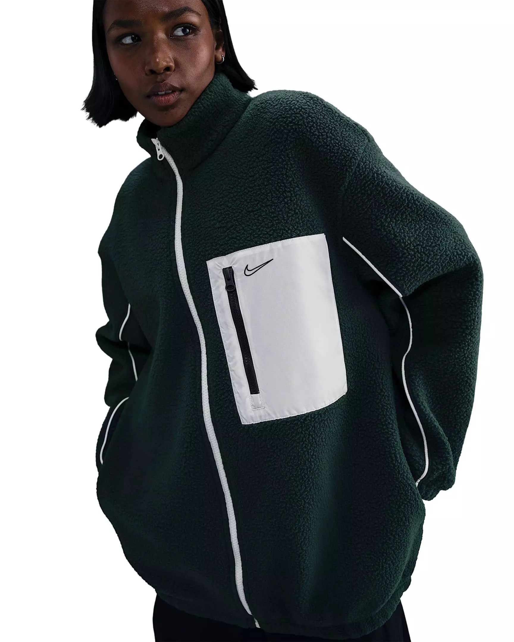 Nike Sportswear Women's Oversized Fleece Jacket - Green/White